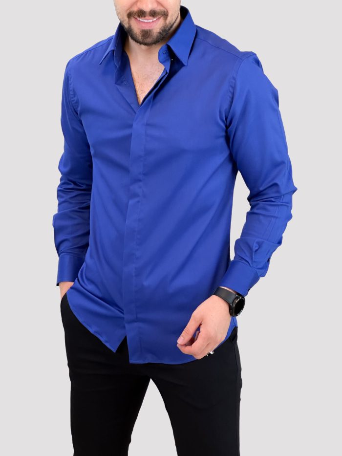 پیراهن بلند 03027 ساتینه آبی